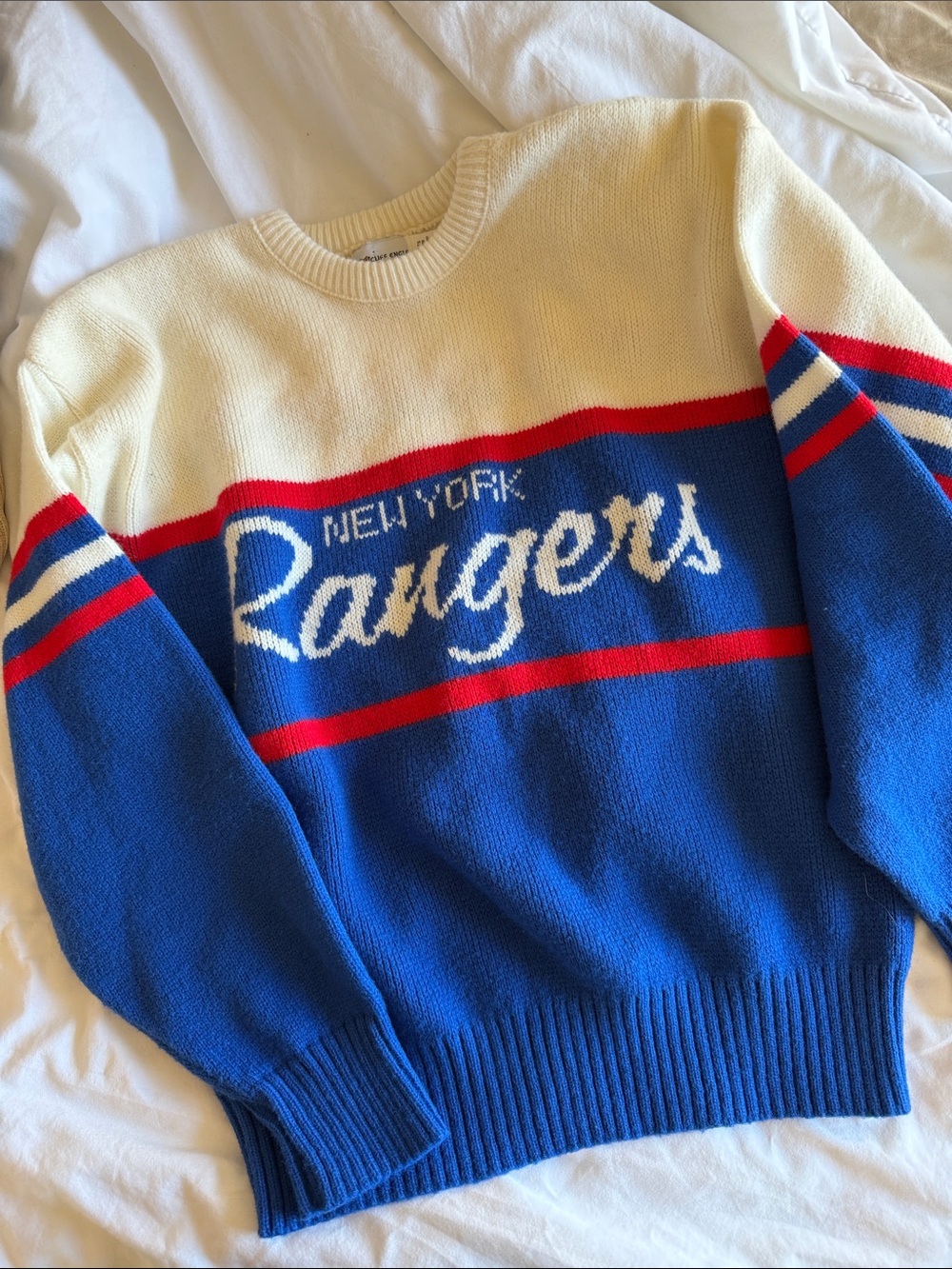 NHL 1980’s vintage Blue Cream and Red New York Rangers Crewneck Sweater